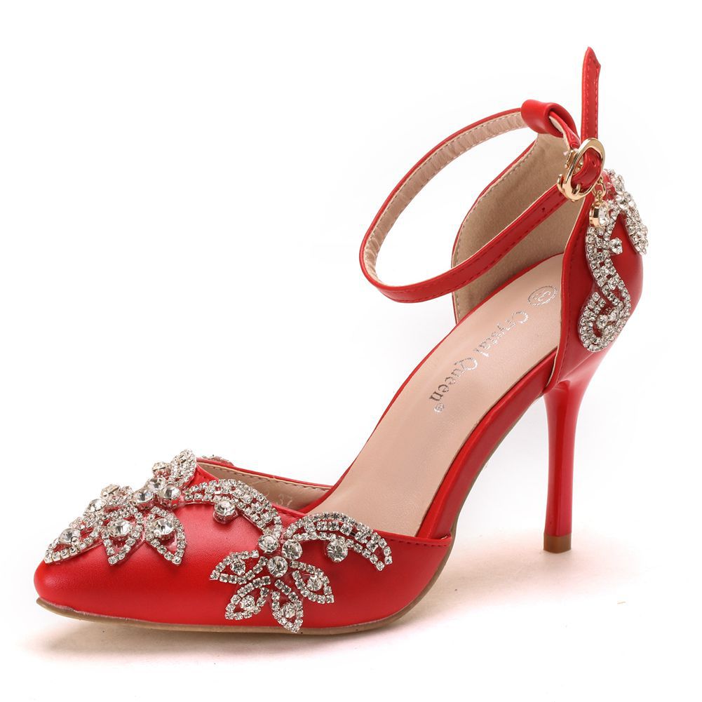 Women Pointed Toe Rhinestone Bridal Wedding Shoes Stiletto Heel Sandals