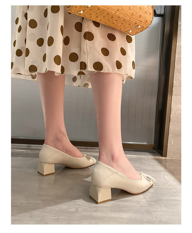 Casual Shallow Mouth Middle Heels Knot Women Pumps