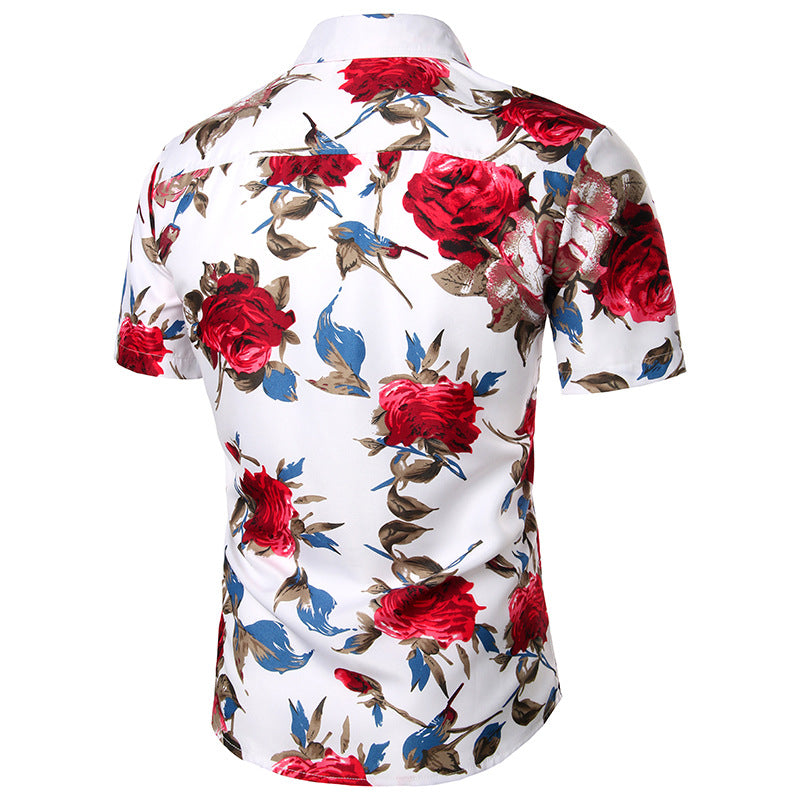 Men's Rose Print Short Sleeves Shirts