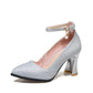 Pointed Toe Sequined Ankle Strap Women Thin High Heels Pumps