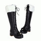 Women Fur Bow High Heels Knee High Snow Boots