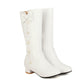 Women Pearl Lace Low Heels Knee High Boots