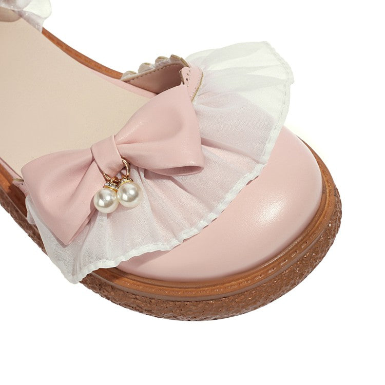 Women Ankle Strap Bowtie Flats Mary Jane Shoes