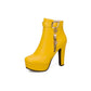Women Buckle Zipper Platform High Heel Short Boots