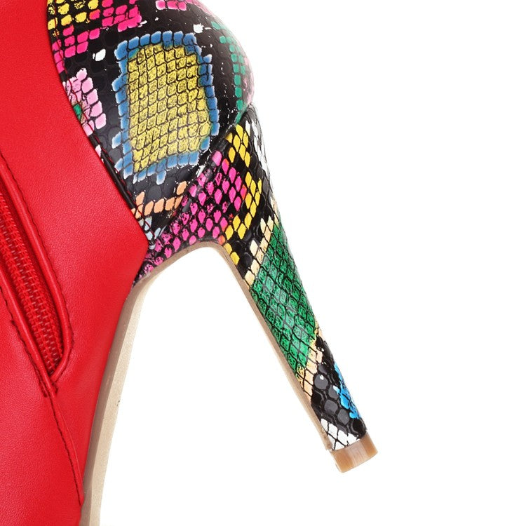 Women Snake-printed Stiletto High Heel Short Boots
