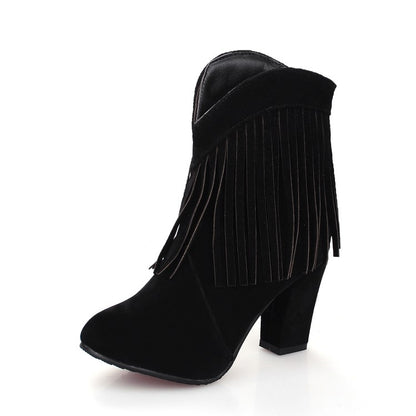 Women Tassel High Heels Short Boots