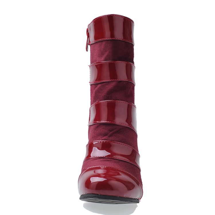 Women Patent Leather High Heels Short Boots