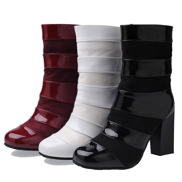 Women Patent Leather High Heels Short Boots