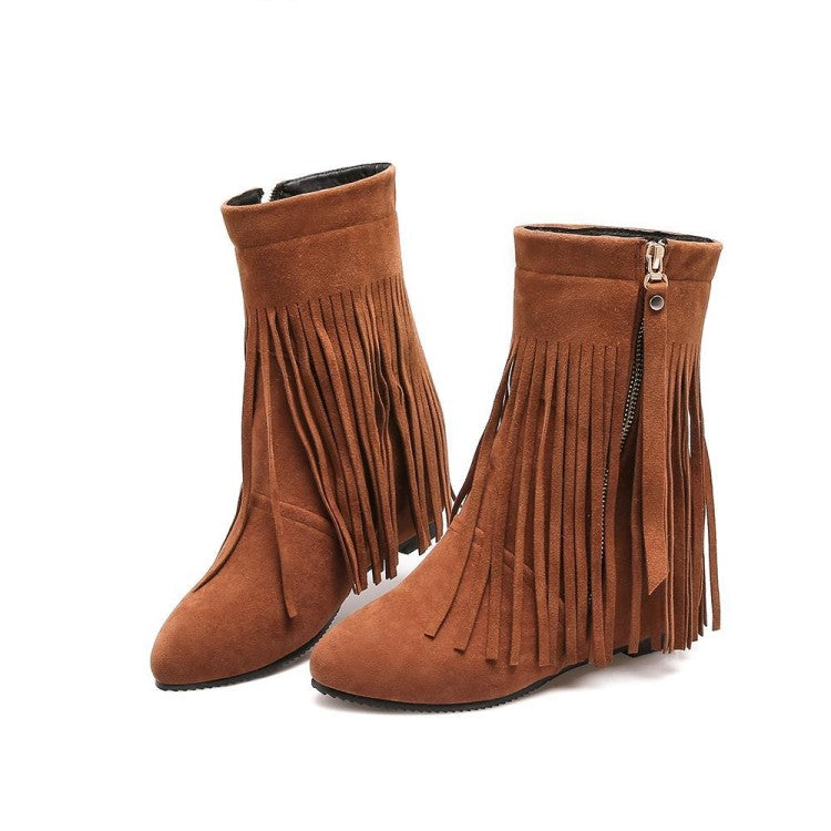 Women Tassel Wedges Heels Short Boots