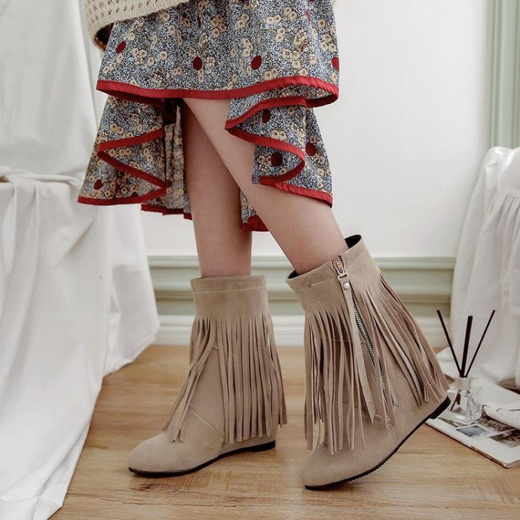 Women Tassel Wedges Heels Short Boots