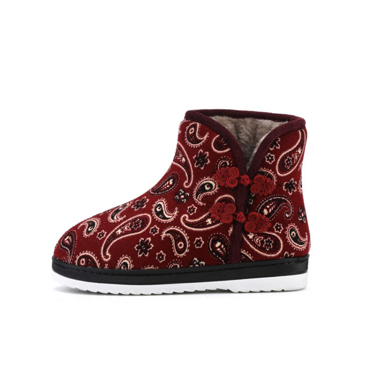 Women Winter Floral Printed Short Snow Boots