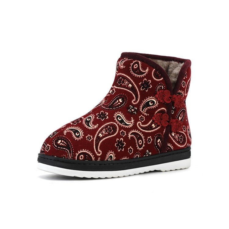 Women Winter Floral Printed Short Snow Boots