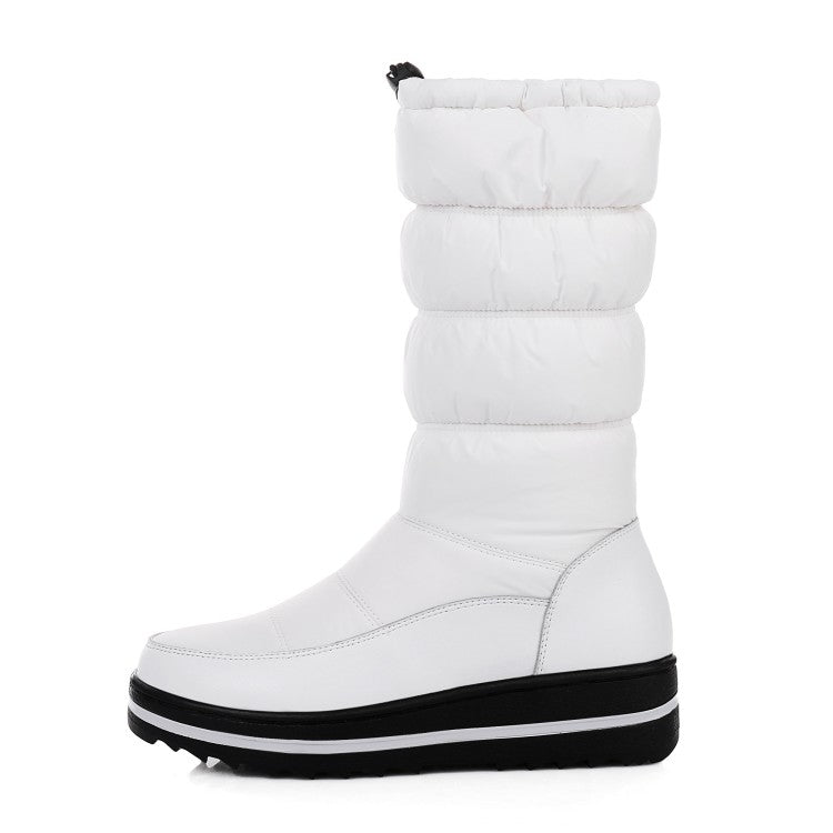 Women Platform Wedge Heels Winter Down Mid Calf Snow Boots