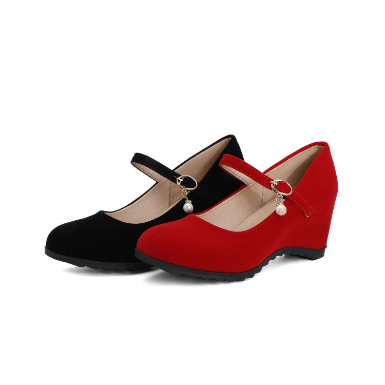 Women Mary Jane Velvet Platform Wedge Heels Shoes