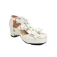 Women Lolita Closed Toe Lace Butterfly Knot Chunky Heel Sandals