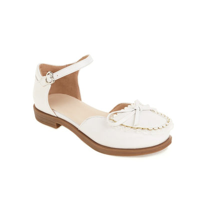 Women Round Toe Butterfly Knot Ankle Strap Hollow Out Flat Sandals