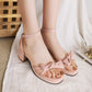 Ladies Solid Color Butterfly Knot Low Block Heels Platform Sandals
