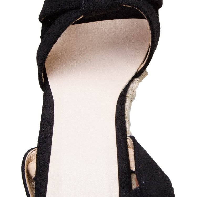 Ladies Suede Knot Ankle Strap Woven Wedge Heel Platform Sandals