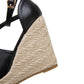 Ladies Butterfly Knot Ankle Strap Woven Wedge Heel Platform Sandals