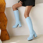 Women Candy Color Stitching Block Heel Platform Knee High Boots
