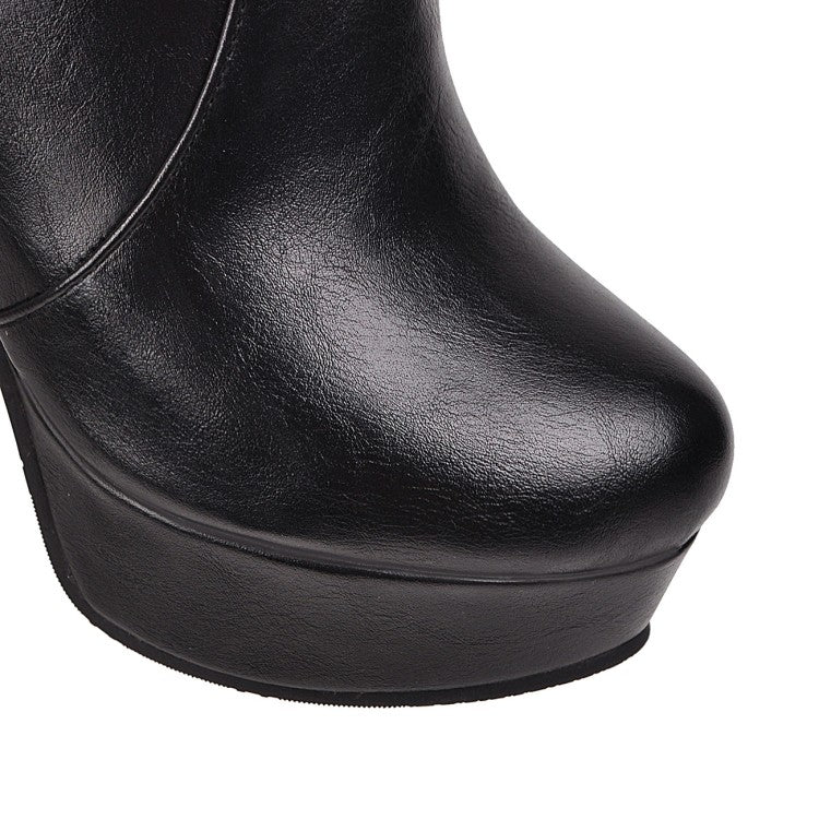 Women Pu Leather Snake Pattern Chunky Heel Platform Short Boots