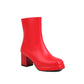 Women Square Toe Side Zippers Block Heel Platform Short Boots