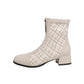 Women Pu Leather Lattice Patchwork Zippers Block Heel Short Boots