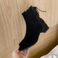 Women Flock Pu Leather Patchwork Side Zippers Block Heel Short Boots