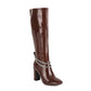 Glossy Metal Chains Side Zippers Chunky Heel Knee-High Boots for Women