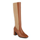 Bicolor Square Toe Zippers Chunky Heel Knee-High Boots for Women