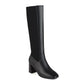 Bicolor Square Toe Zippers Chunky Heel Knee-High Boots for Women