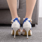 Women Bicolor Lace Flora Stiletto Heel Pointed Toe Bridal Wedding Shoes Sandals