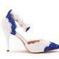 Women Bicolor Lace Flora Stiletto Heel Pointed Toe Bridal Wedding Shoes Sandals