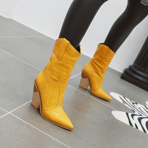 Women Pointed Toe Chunky High Heel Short Boots