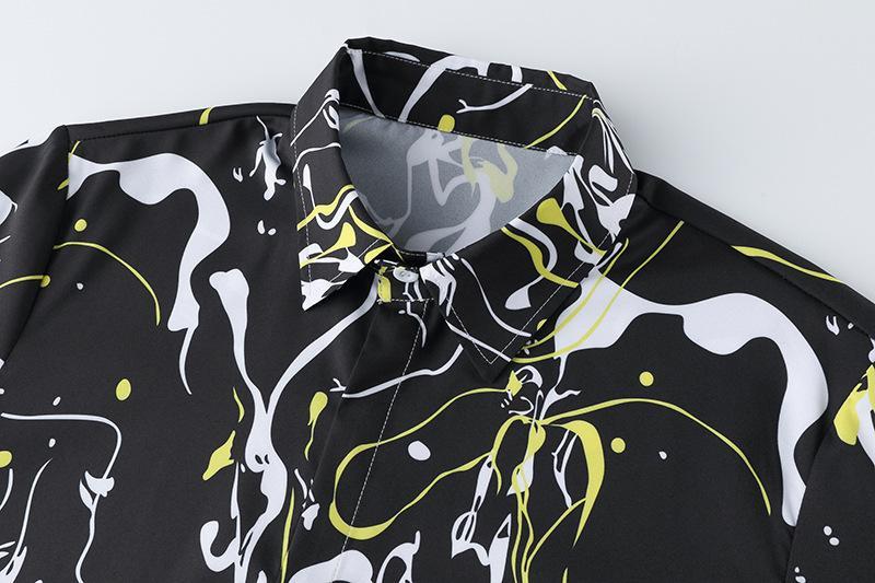 Men's 3D Button Street Hip-Hop Graffiti Printing Long Sleeves Casual Shirts