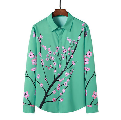Men's 3D Button Flower Printing Long Sleeves Casual Shirts