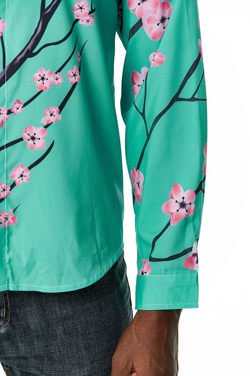 Men's 3D Button Flower Printing Long Sleeves Casual Shirts