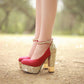 Glitter Women Chunky Heel Pumps Platform Ankle Straps High Heels Shoes Woman