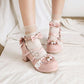 Women Buckle Pearl Chunky Heel Pumps Mary Janes Shoes with Bowtie