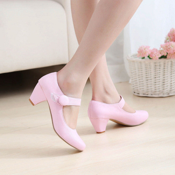 Women Mary Jane Candy Color Block Heels Pumps