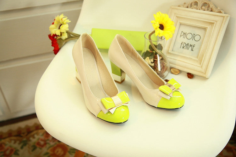 Patent Leather Bow Rhinestone Pumps High Heels Women Shoes 2615