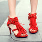 Women Tassel Rivets Peep Toe Stiletto Heels Sandals