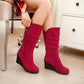 Women Suede Platform Wedges Heel Mid Calf Boots