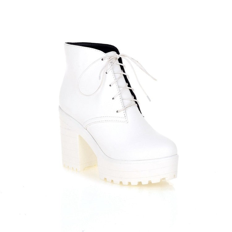 Lace Up Chunky Heel Platform Short Boots 9169