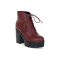 Lace Up Chunky Heel Platform Short Boots 9169