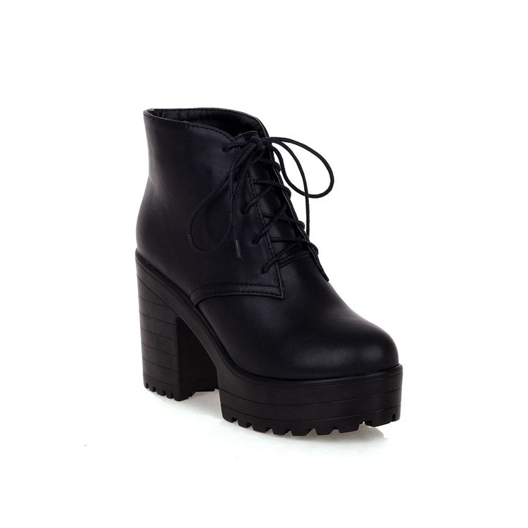 Lace Up Chunky Heel Platform Short Boots 9169 – Shoeu