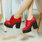 Lace Up Pu Chunky Heel Pumps Platform High Heels Women Shoes 9152