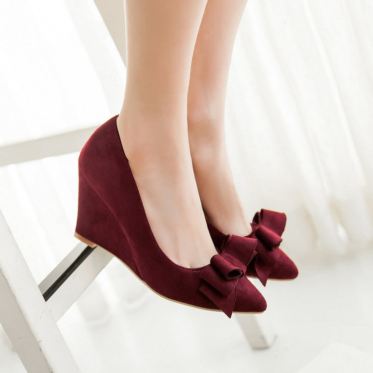 Women Heels Bowtie Platform Wedges Shoes