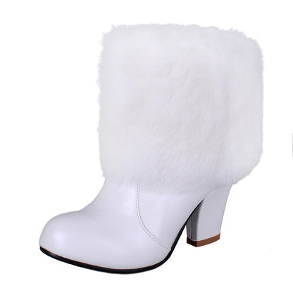 Women Rabbit Fur High Heels Short Boots