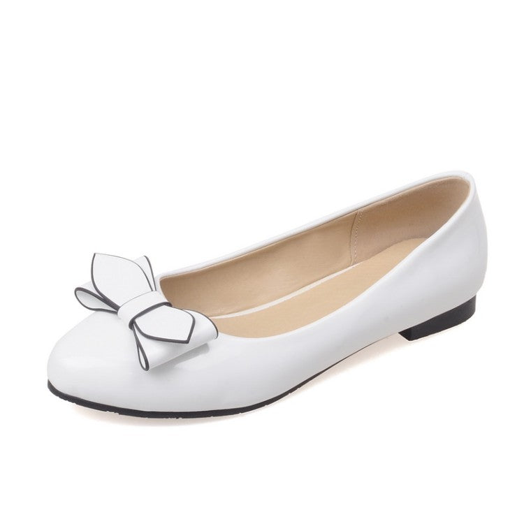 Round Toe Patent Lether Bow Women Flats Dance Shoes 4920
